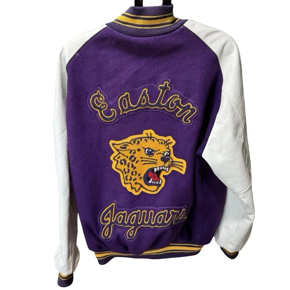 Vintage 2003 Letterman Jacket Varsity Purple Wool Leather Size 50 Jaguars